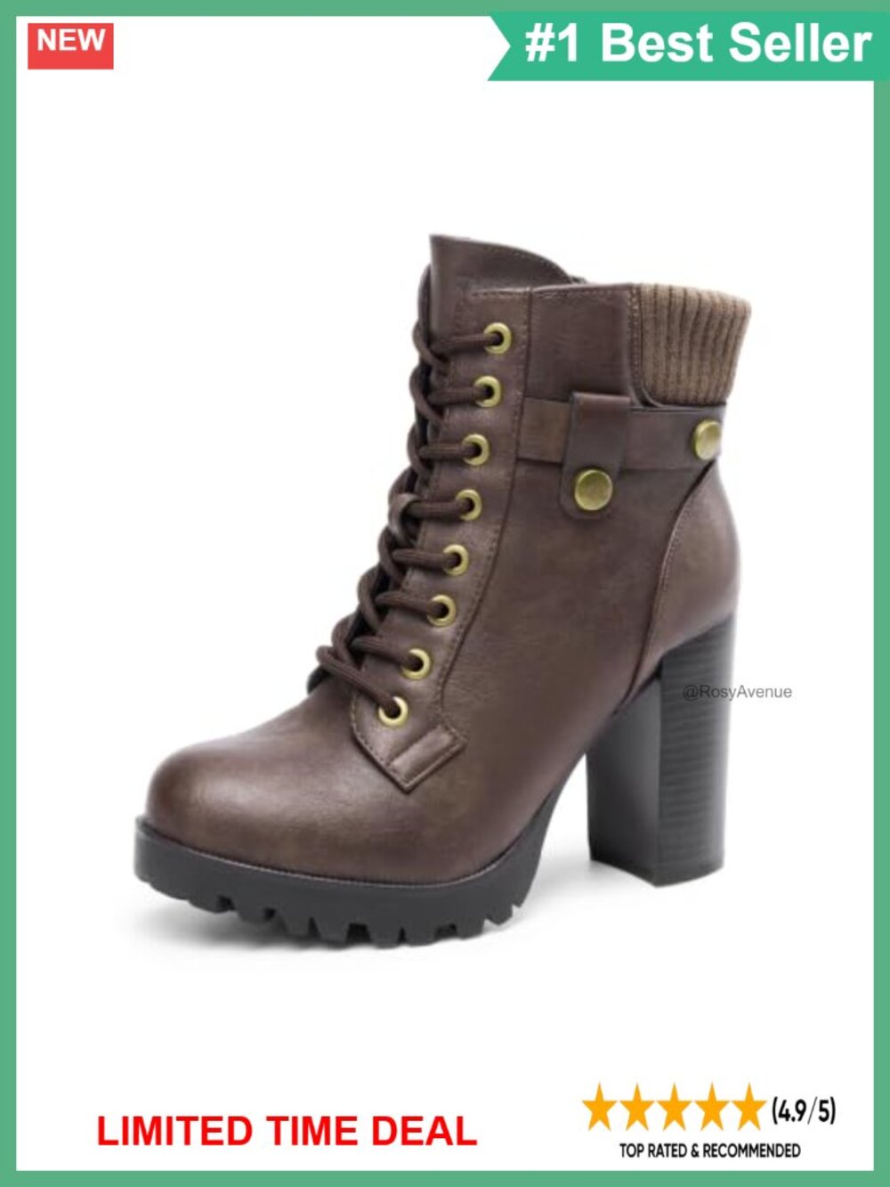Faux Leather Lace Up Combat Ankle Booties with Chunky Heel